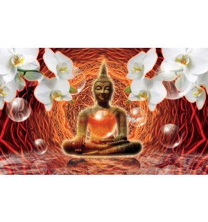 Quadro su tela: Buddha e orchidee bianche (2) - 75x100 cm