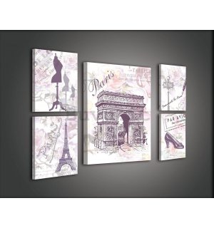 Quadro su tela: Monumenti di Parigi (2) - set 1pz 50x70 cm e 4pz 32,4x22,8 cm