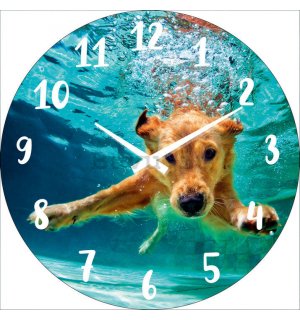 Orologio da parete in vetro: Cane sotto l'acqua - 34 cm