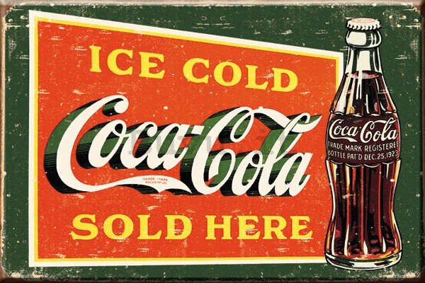Targa in latta: Coca-Cola (Ice cold, Sold Here, vintage) - 30x40 cm