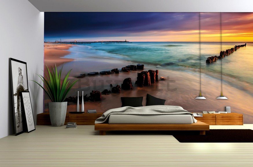 Fotomurale: Tramonto colorato sulla spiaggia - 254x368 cm