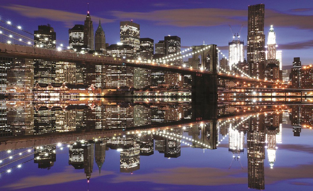 Fotomurale: Brooklyn Bridge di notte (2) - 254x368 cm
