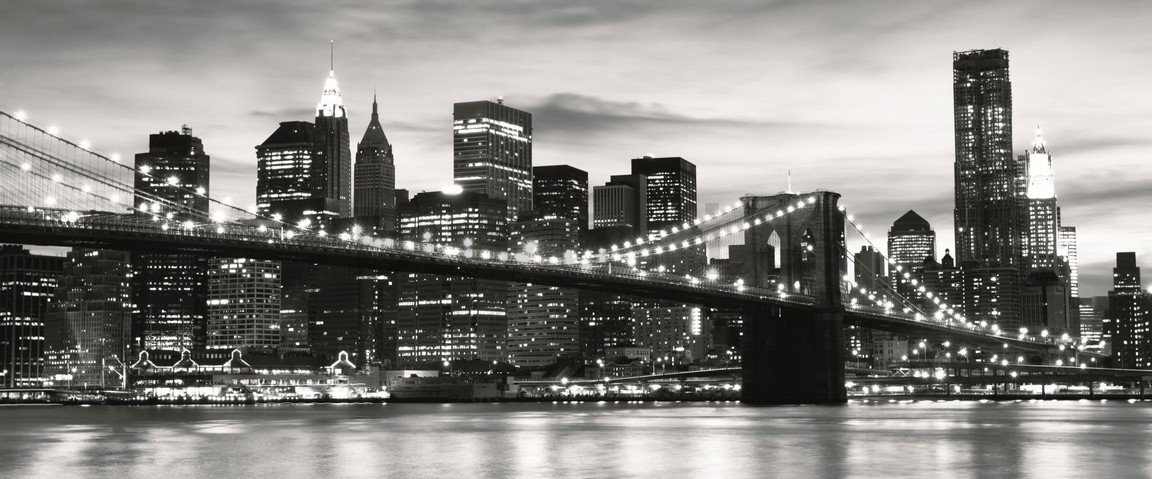 Fotomurale: Brooklyn Bridge (bianco e nero) - 104x250 cm