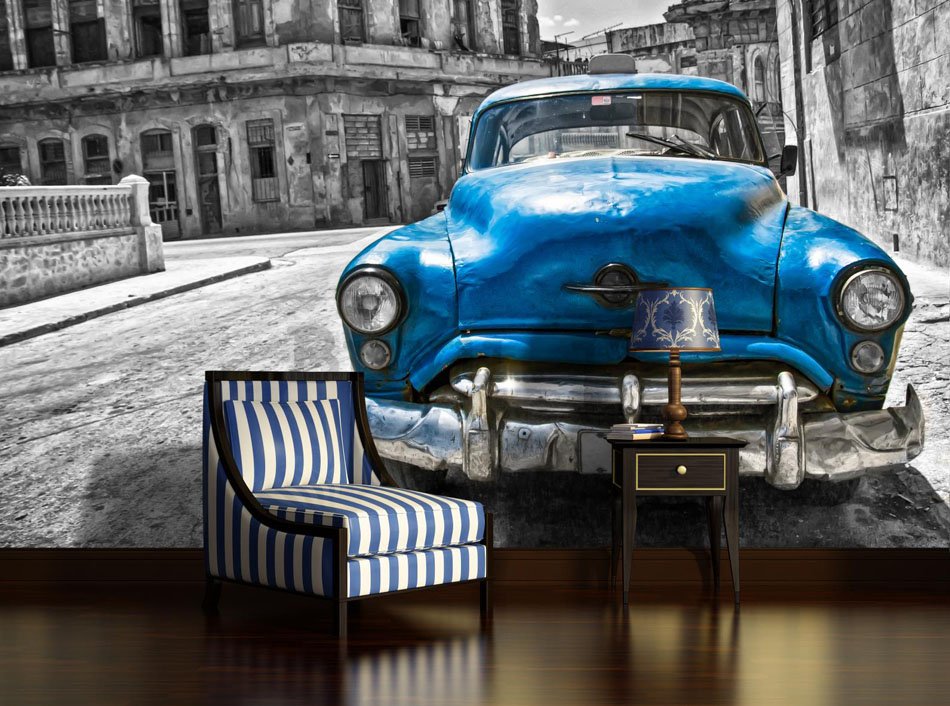 Fotomurale: Auto d'epoca americana (blu) - 184x254 cm
