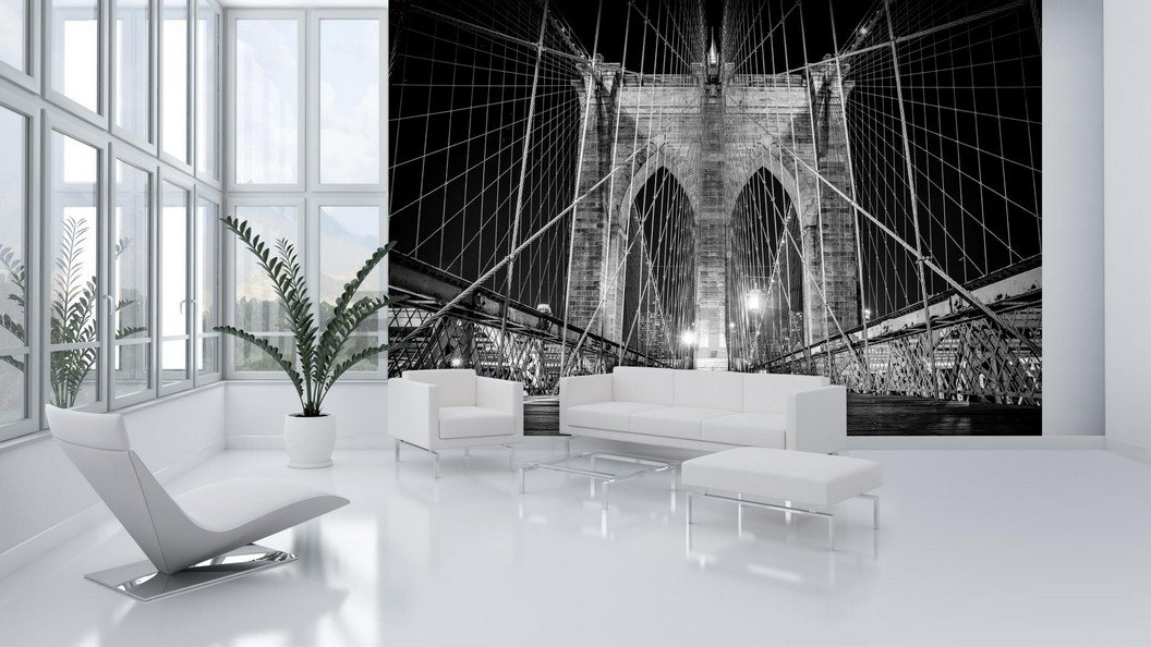 Fotomurale: Brooklyn Bridge (particolare in bianco e nero) - 184x254 cm