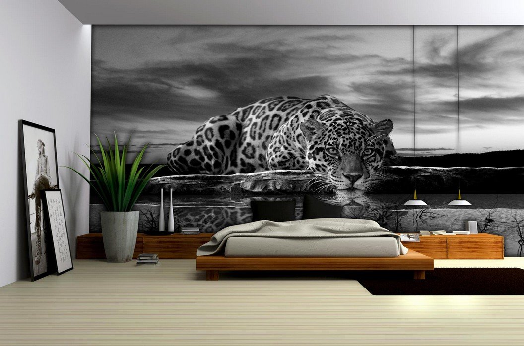 Fotomurale: Giaguaro (bianco e nero) - 184x254 cm
