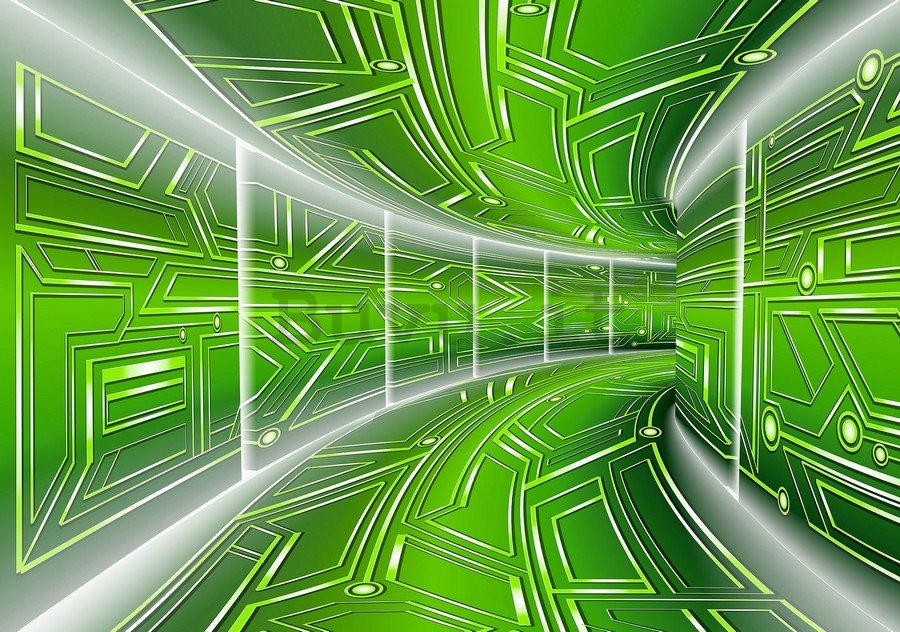 Fotomurale: Tunnel sci-fi in 3D (verde) - 254x368 cm