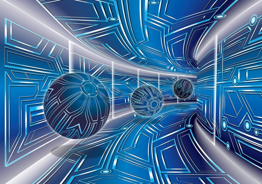 Fotomurale: Tunnel sci-fi in 3D (blu) - 184x254 cm
