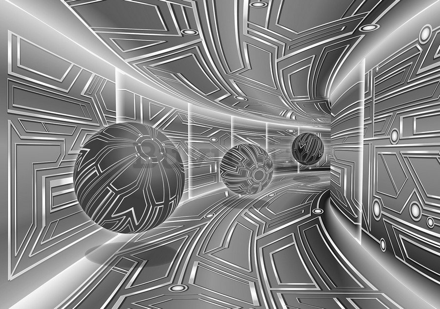 Fotomurale: Tunnel sci-fi in 3D (grigio) - 254x368 cm