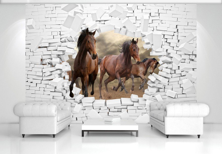 Fotomurale: Cavalli nella parete - 184x254 cm
