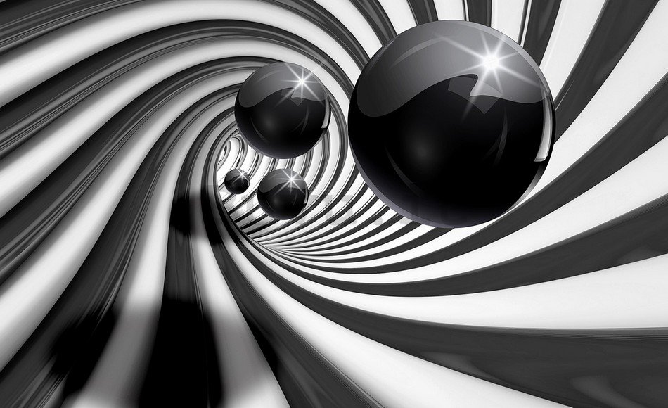Fotomurale: Palline nere e spirale - 184x254 cm