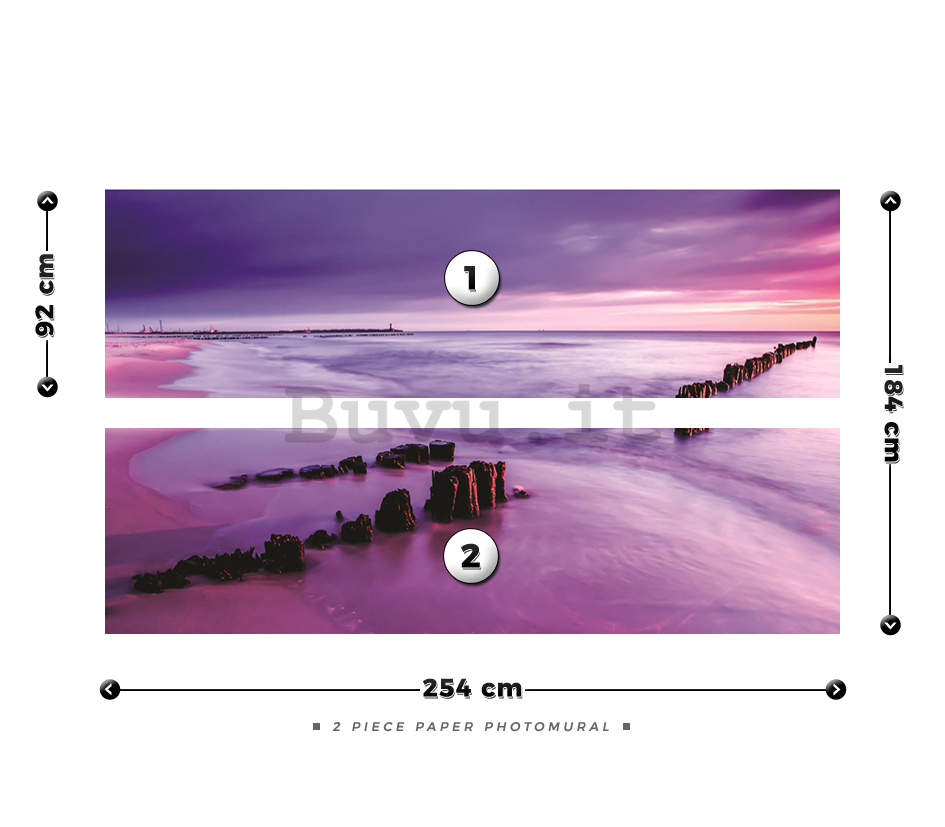 Fotomurale: Tramonto viola sulla spiaggia - 184x254 cm