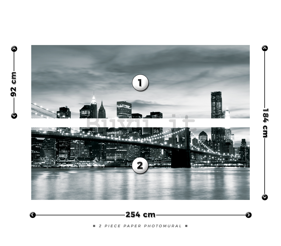 Fotomurale: Brooklyn Bridge (bianco e nero) - 184x254 cm