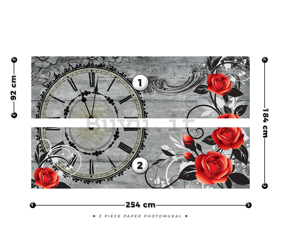 Fotomurale: Orologio con rose - 184x254 cm