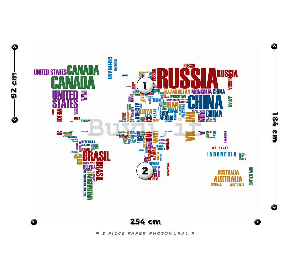 Fotomurale: Mappa del mondo (nomi degli Stati) - 184x254 cm