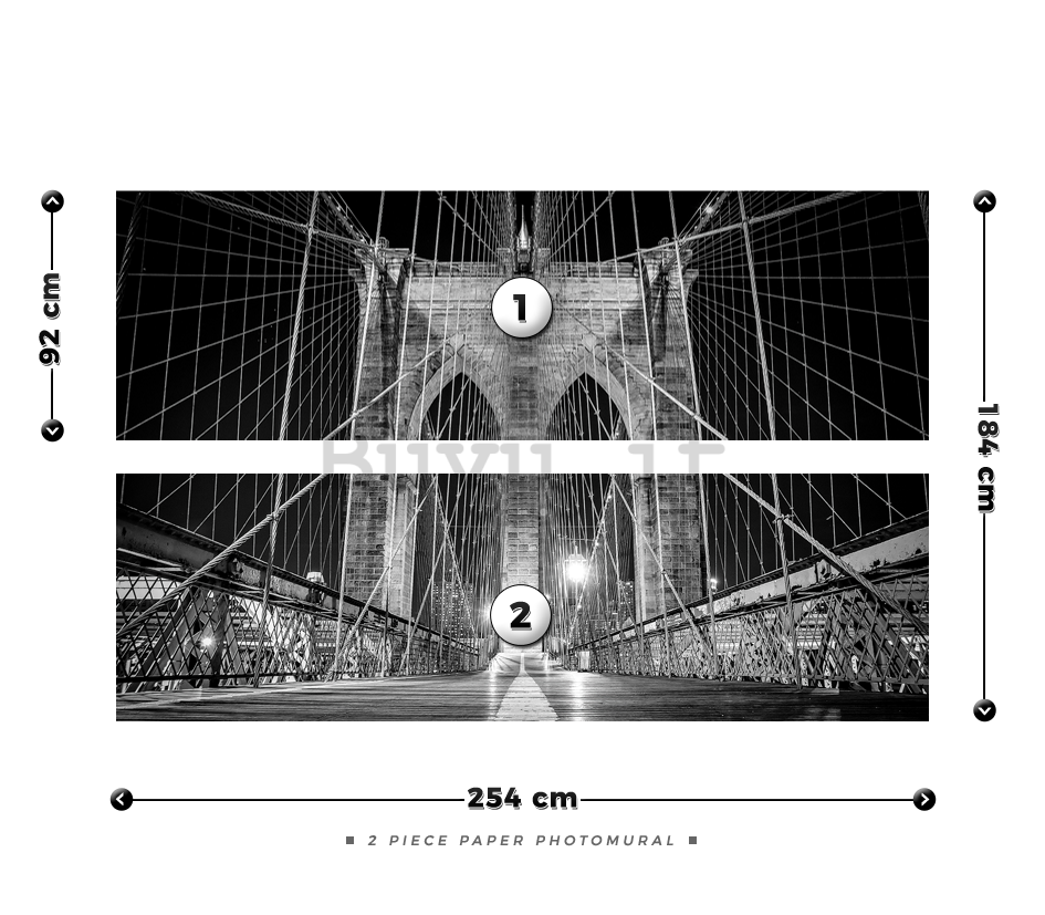 Fotomurale: Brooklyn Bridge (particolare in bianco e nero) - 184x254 cm