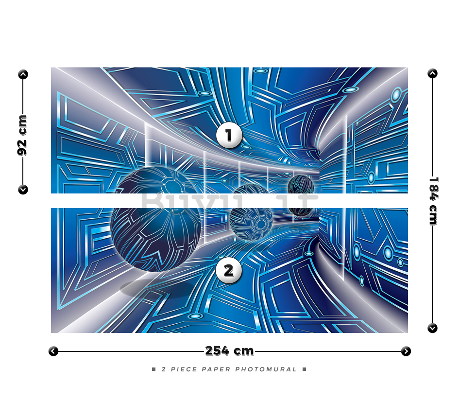Fotomurale: Tunnel sci-fi in 3D (blu) - 184x254 cm