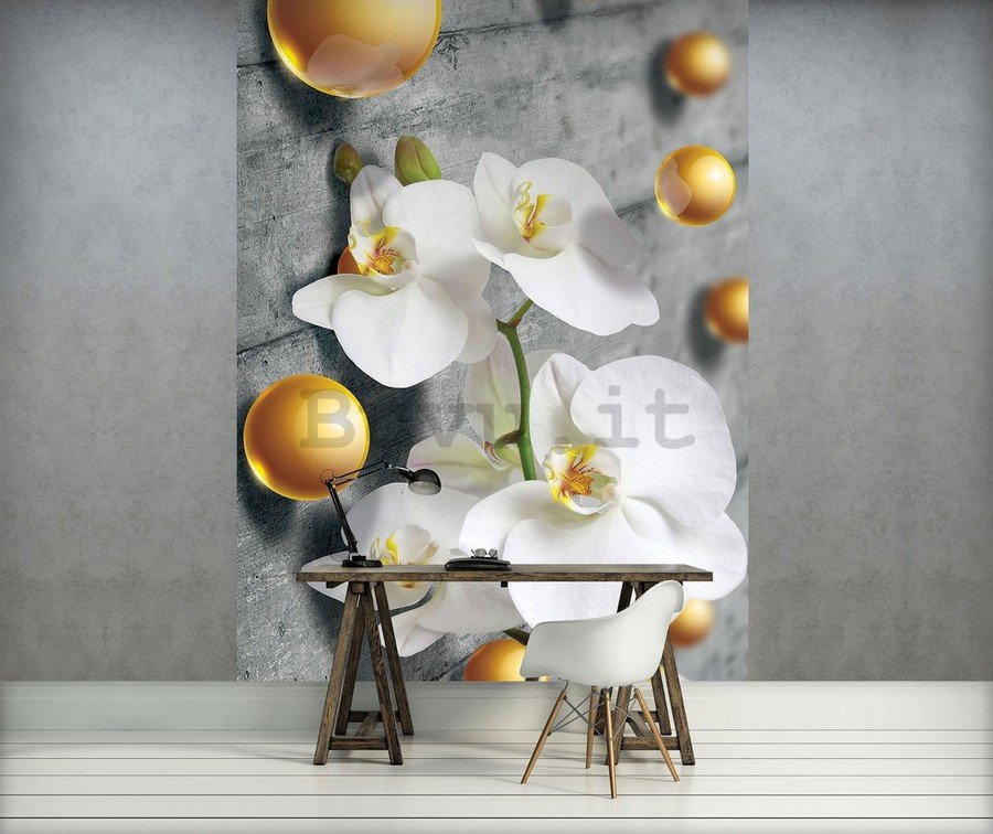 Fotomurale: Orchidea e palline gialle - 254x184 cm