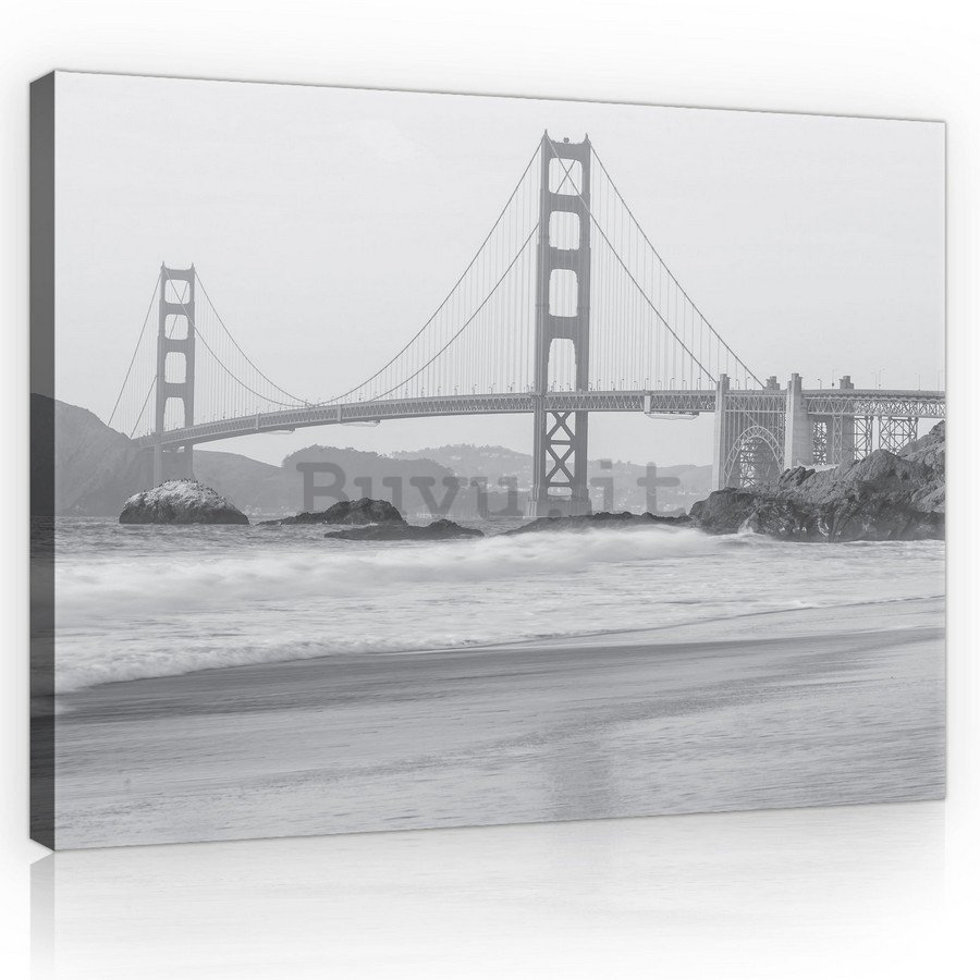 Quadro su tela: Golden Gate Bridge (in bianco e nero) - 75x100 cm