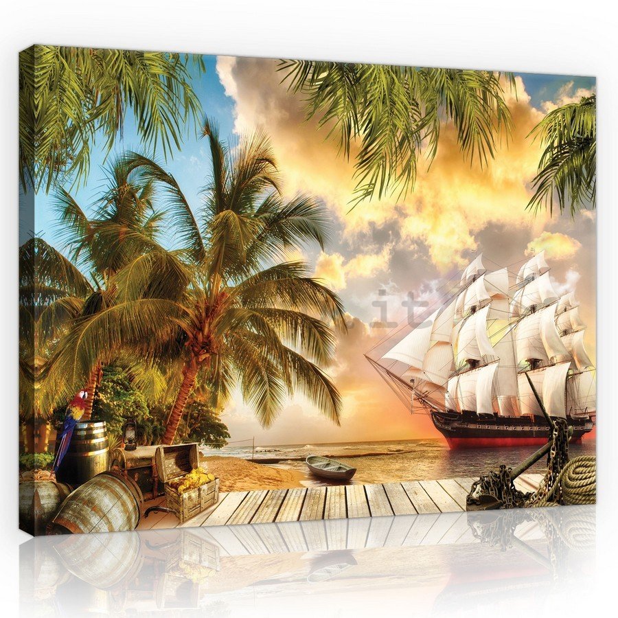 Quadro su tela: Barca a vela in paradiso - 75x100 cm