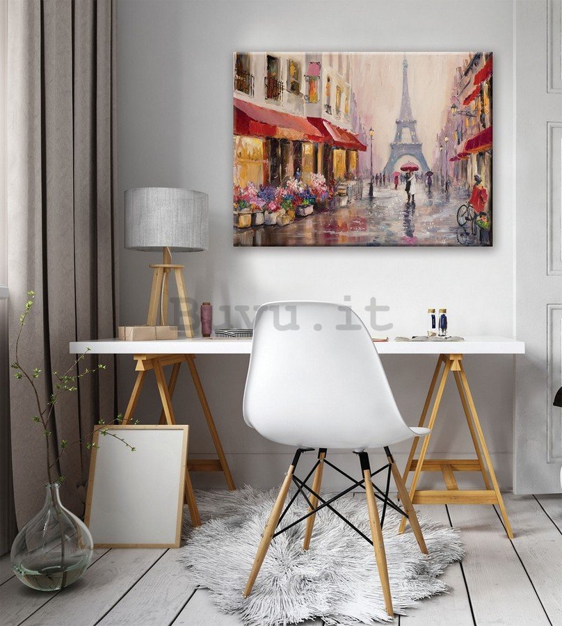 Quadro su tela: Vicolo verso la Torre Eiffel (dipinto) - 75x100 cm