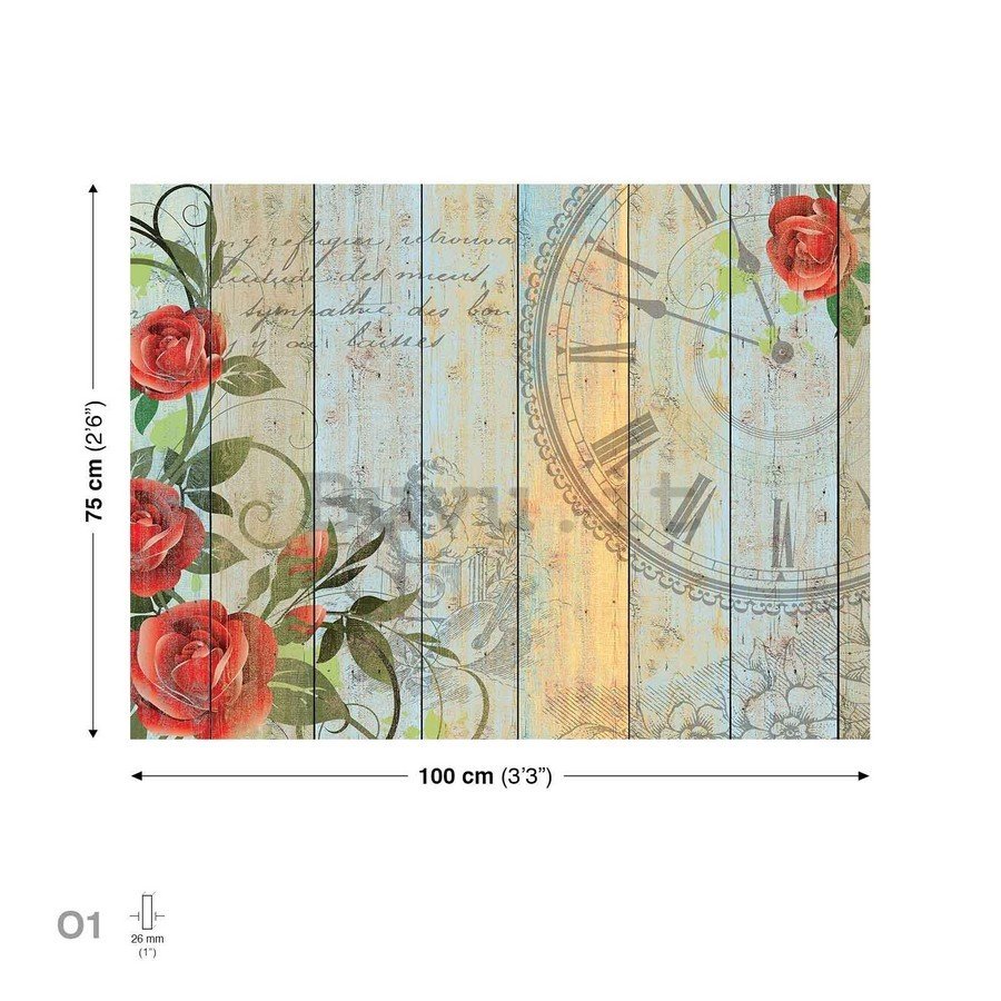 Quadro su tela: Orologio con rose - 75x100 cm