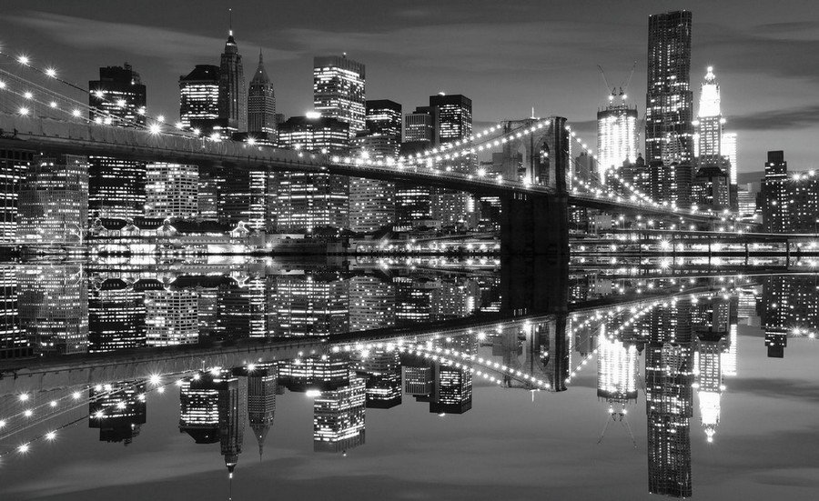 Quadro su tela: Brooklyn Bridge in bianco e nero (3) - 75x100 cm