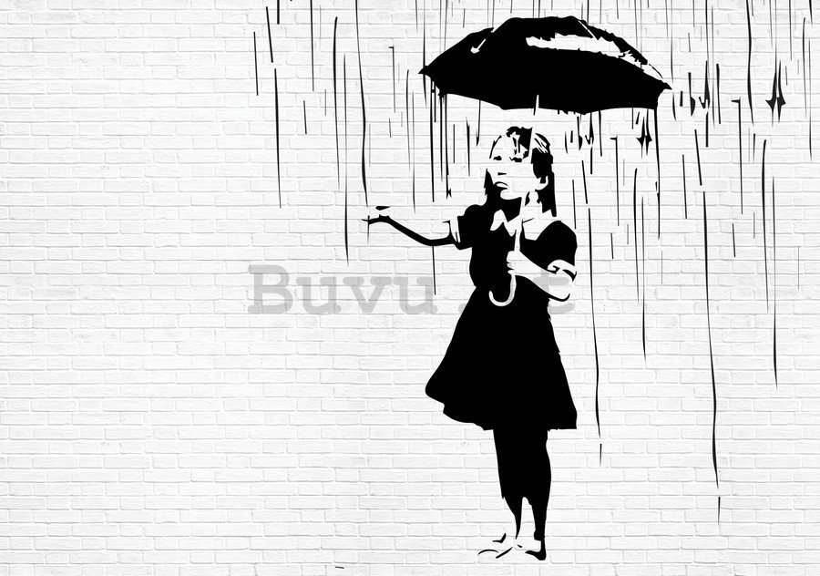 Quadro su tela: Ragazza sotto la pioggia (graffiti) - 75x100 cm