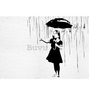 Quadro su tela: Ragazza sotto la pioggia (graffiti) - 75x100 cm