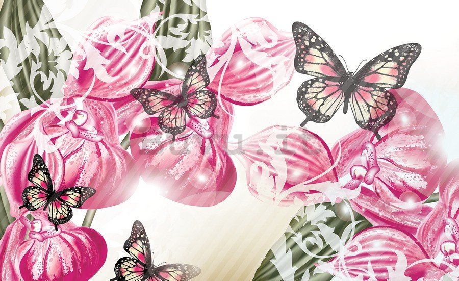 Quadro su tela: Fiori astratti e farfalle (2) - 75x100 cm