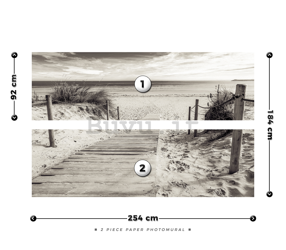 Fotomurale: Spiaggia (in bianco e nero) - 184x254 cm