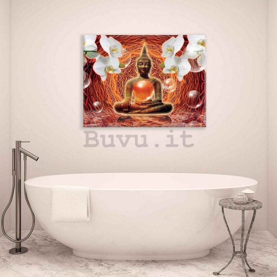 Quadro su tela: Buddha e orchidee bianche (2) - 75x100 cm