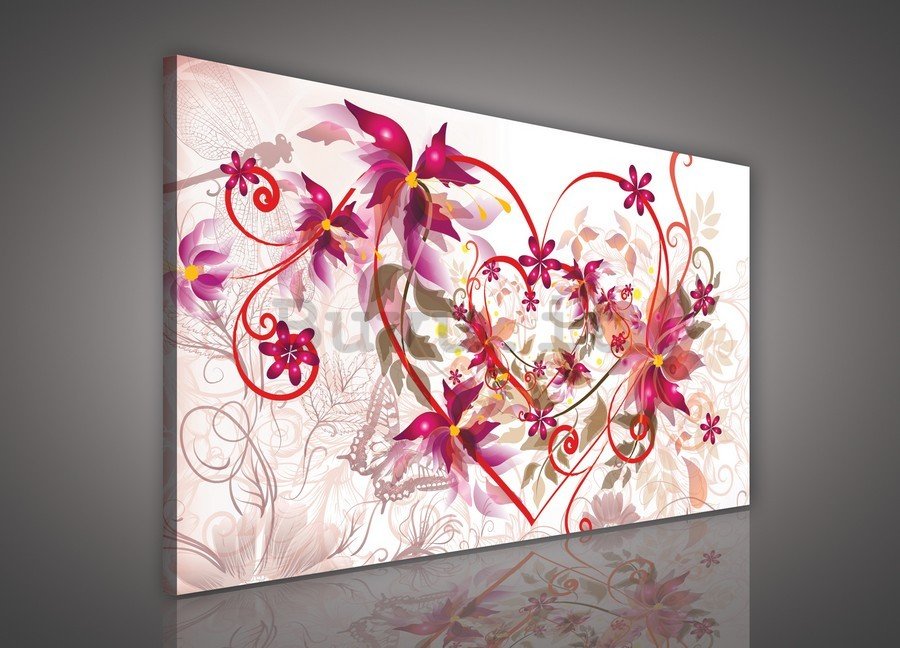 Quadro su tela: Cuori e fiori astratti - 75x100 cm