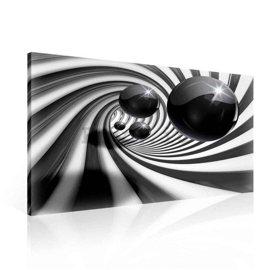 Quadro su tela: Palline nere e spirale - 75x100 cm