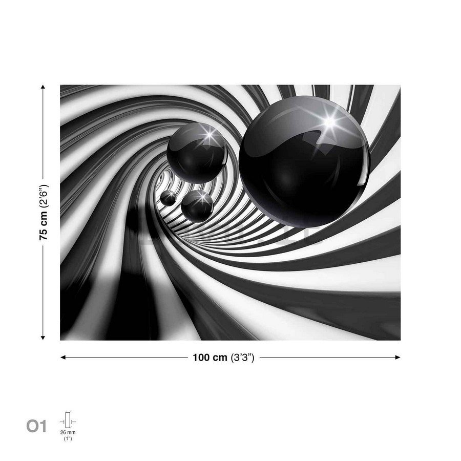 Quadro su tela: Palline nere e spirale - 75x100 cm
