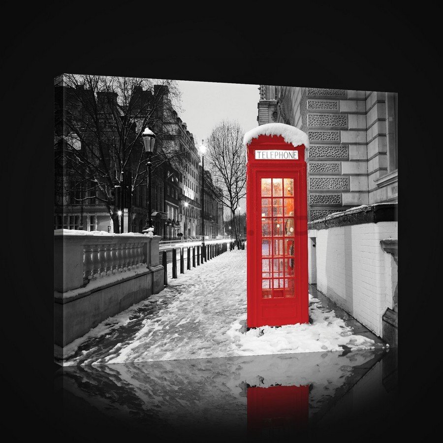 Quadro su tela: Londra (cabina telefonica in inverno) - 75x100 cm