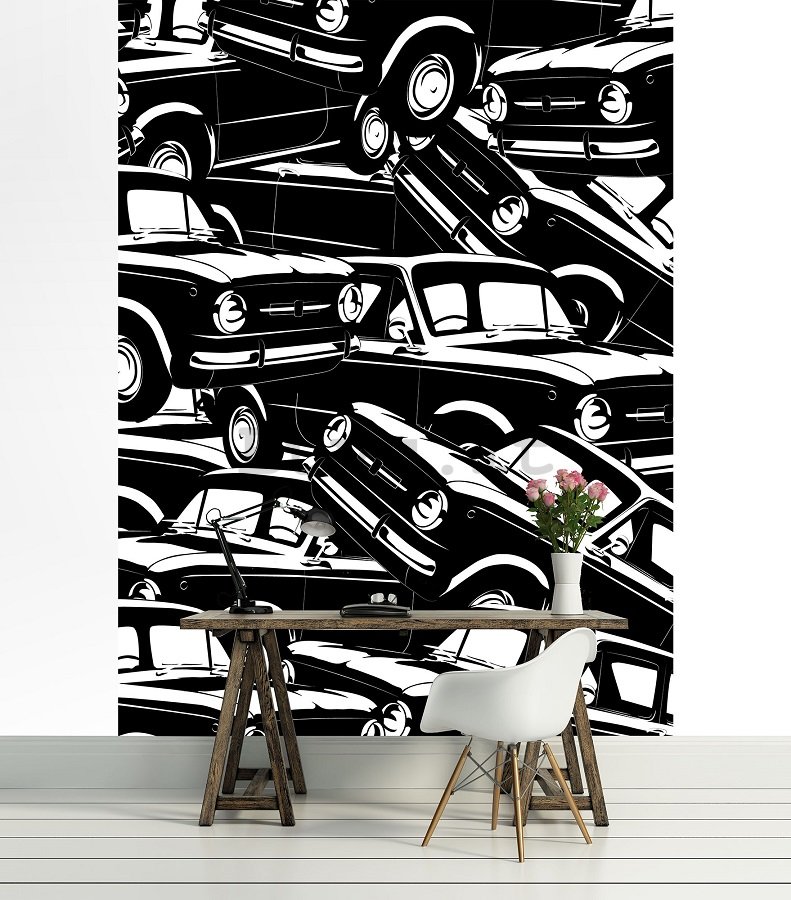 Fotomurale: Automobili in bianco e nero (1) - 254x184 cm
