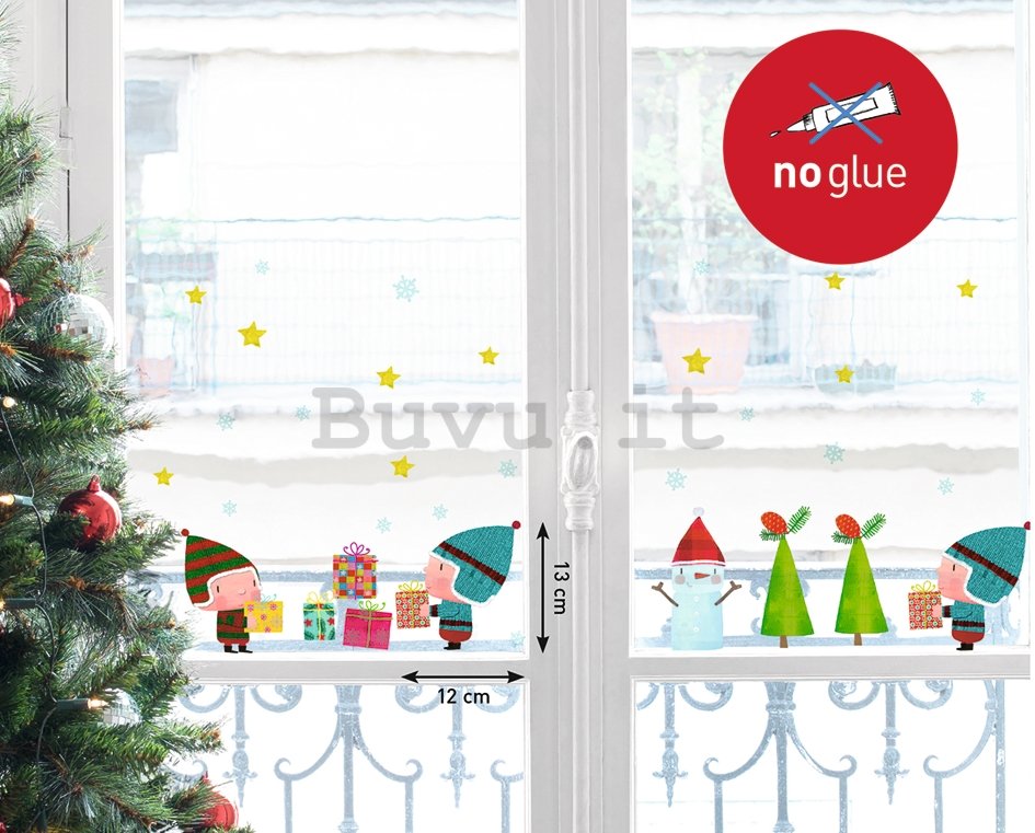 Adesivo su vetro natalizio - Elfi con regali