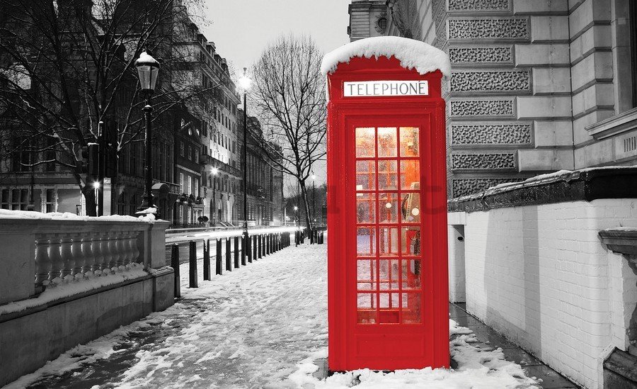 Fotomurale: Londra (cabina telefonica in inverno) - 254x368 cm
