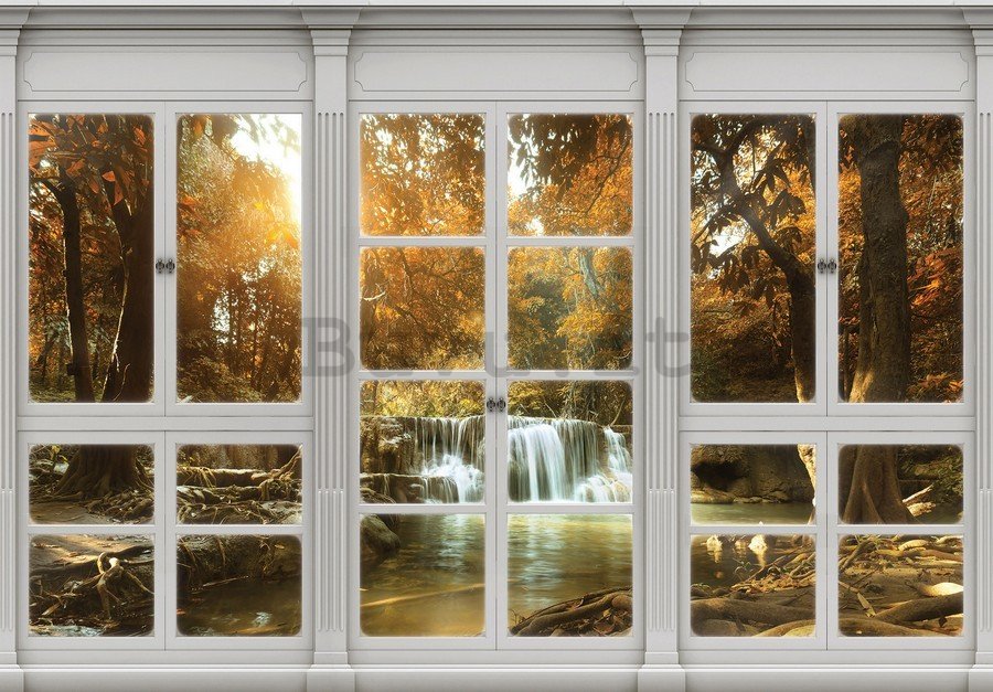 Fotomurale: Cascata in autunno (vista dalla finestra) - 184x254 cm