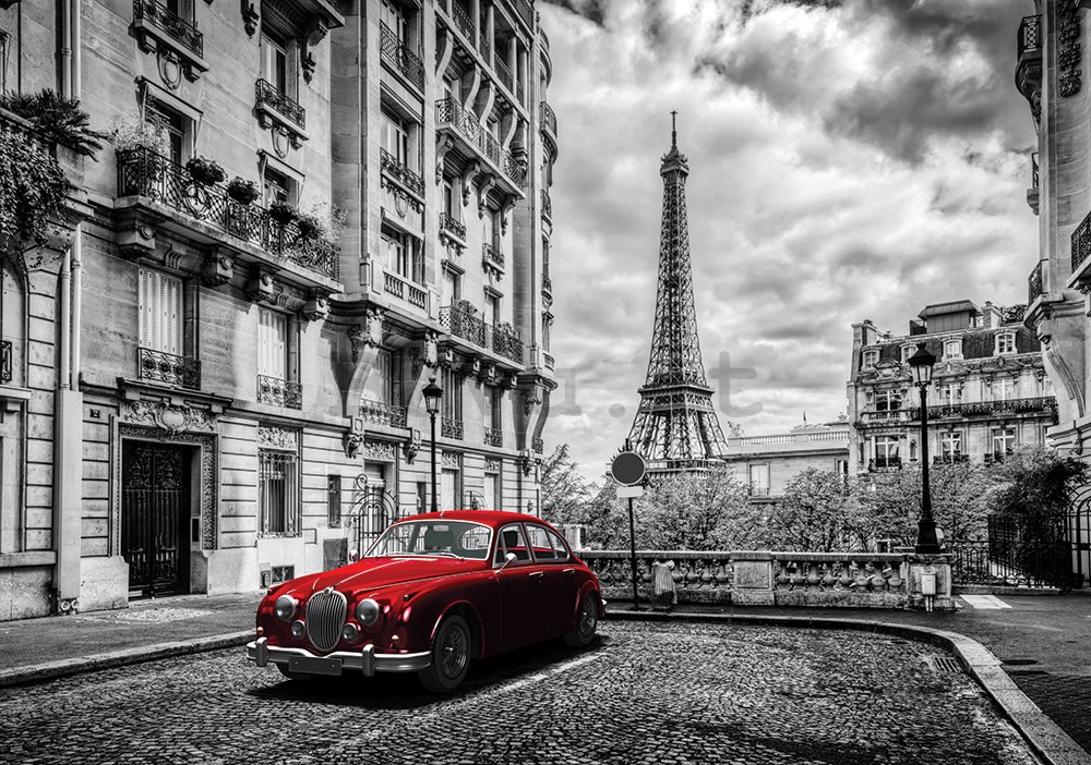 Fotomurale: Torre Eiffel e auto d'epoca - 184x254 cm