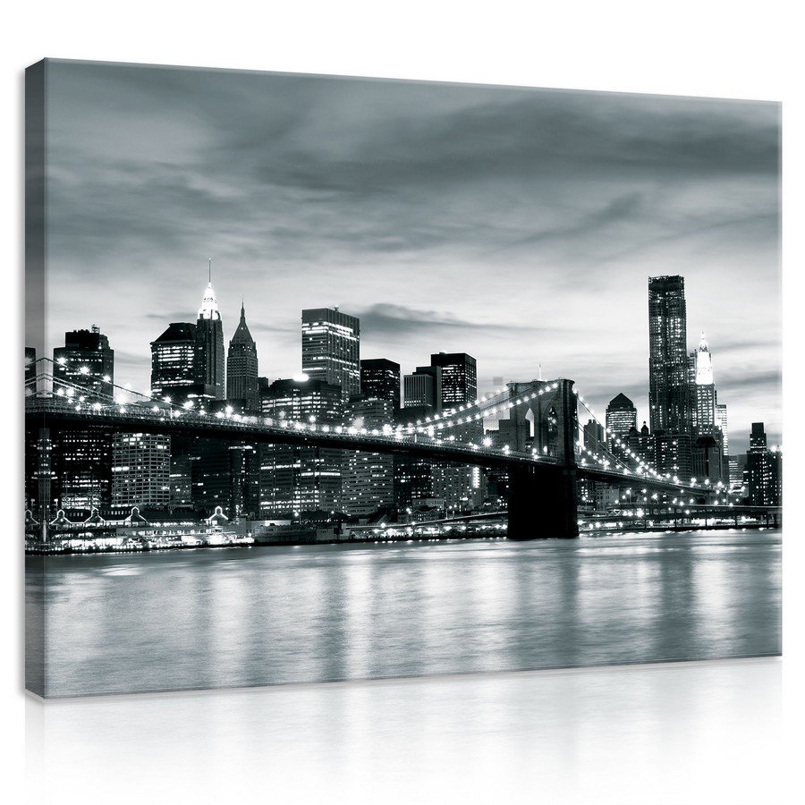 Quadro su tela: Brooklyn Bridge in bianco e nero (4) - 75x100 cm