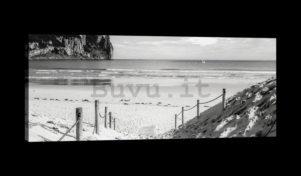 Quadro su tela: Spiaggia sabbiosa (in bianco e nero) - 145x45 cm