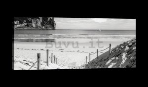 Quadro su tela: Spiaggia sabbiosa (in bianco e nero) - 145x45 cm