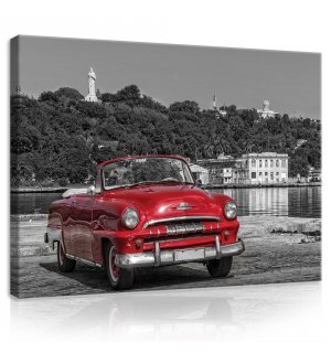 Quadro su tela: Cuba, Auto d'epoca rossa - 75x100 cm