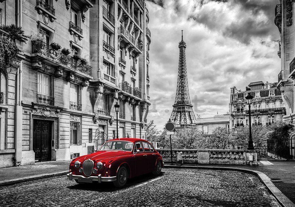 Fotomurale in TNT: Torre Eiffel e auto d'epoca - 184x254 cm