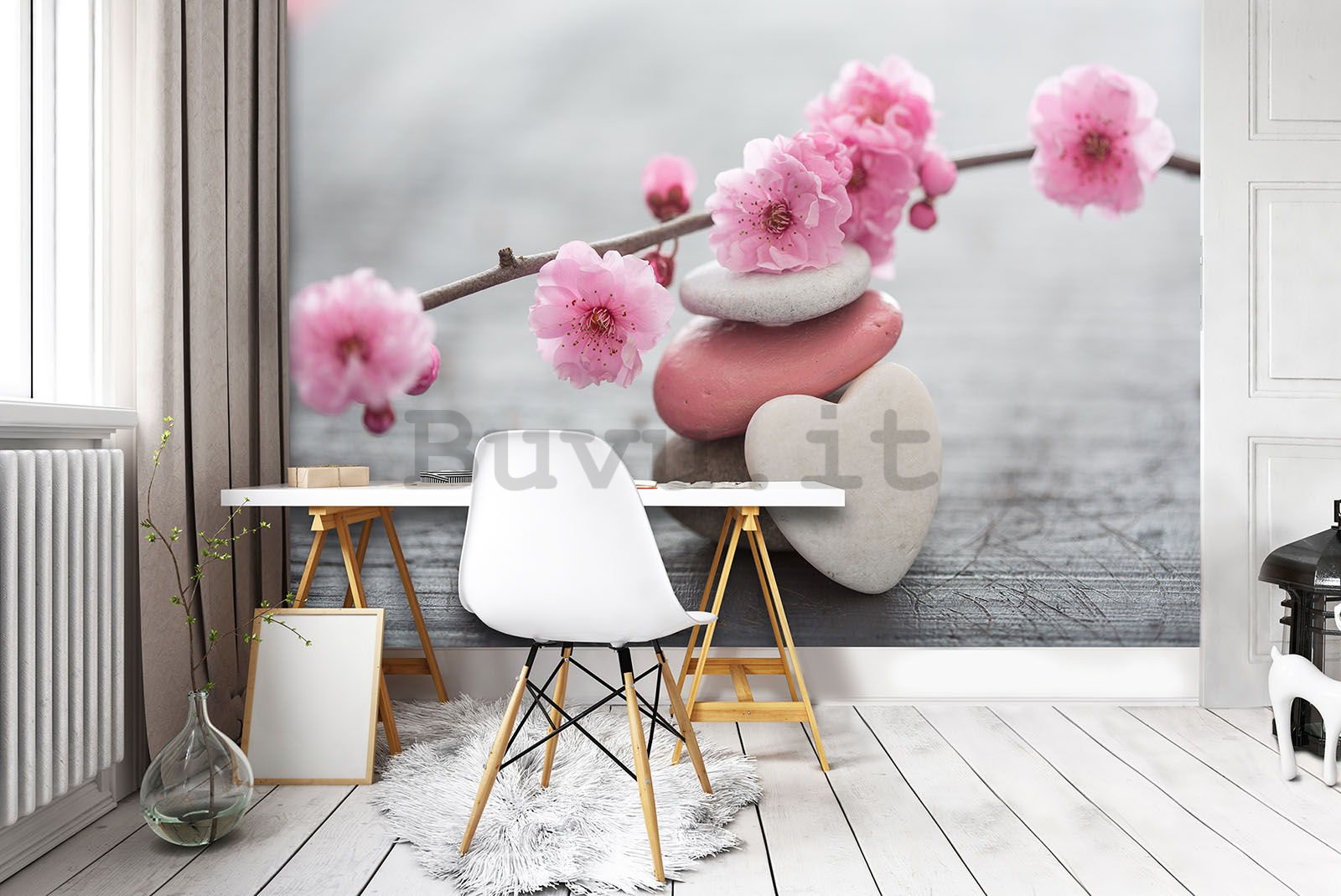Fotomurale: Ciliegio in fiore e cuore - 184x254 cm