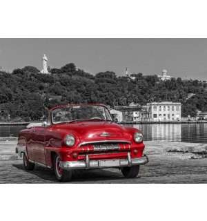 Fotomurale: Cuba, Auto d'epoca rossa - 184x254 cm