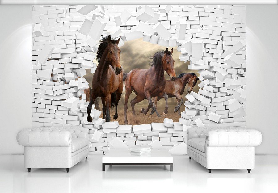 Fotomurale in TNT: Cavalli nella parete - 184x254 cm