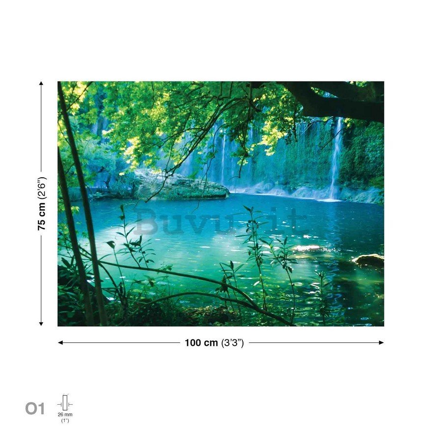 Quadro su tela: Lago e cascata - 75x100 cm